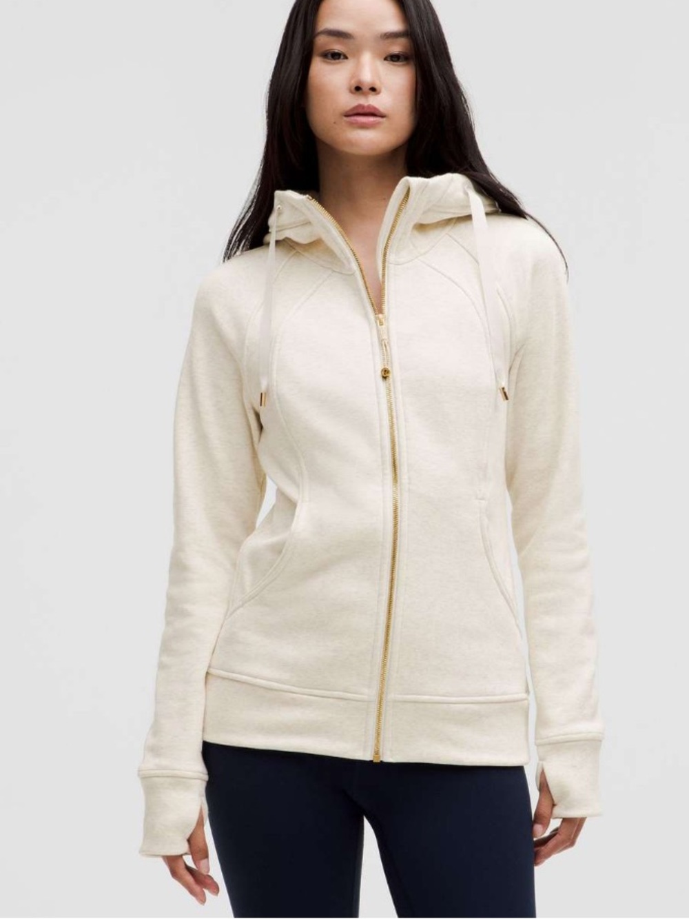 Lululemon Scuba Full-Zip Hoodie Plush Heathered Bone Gold Size 8